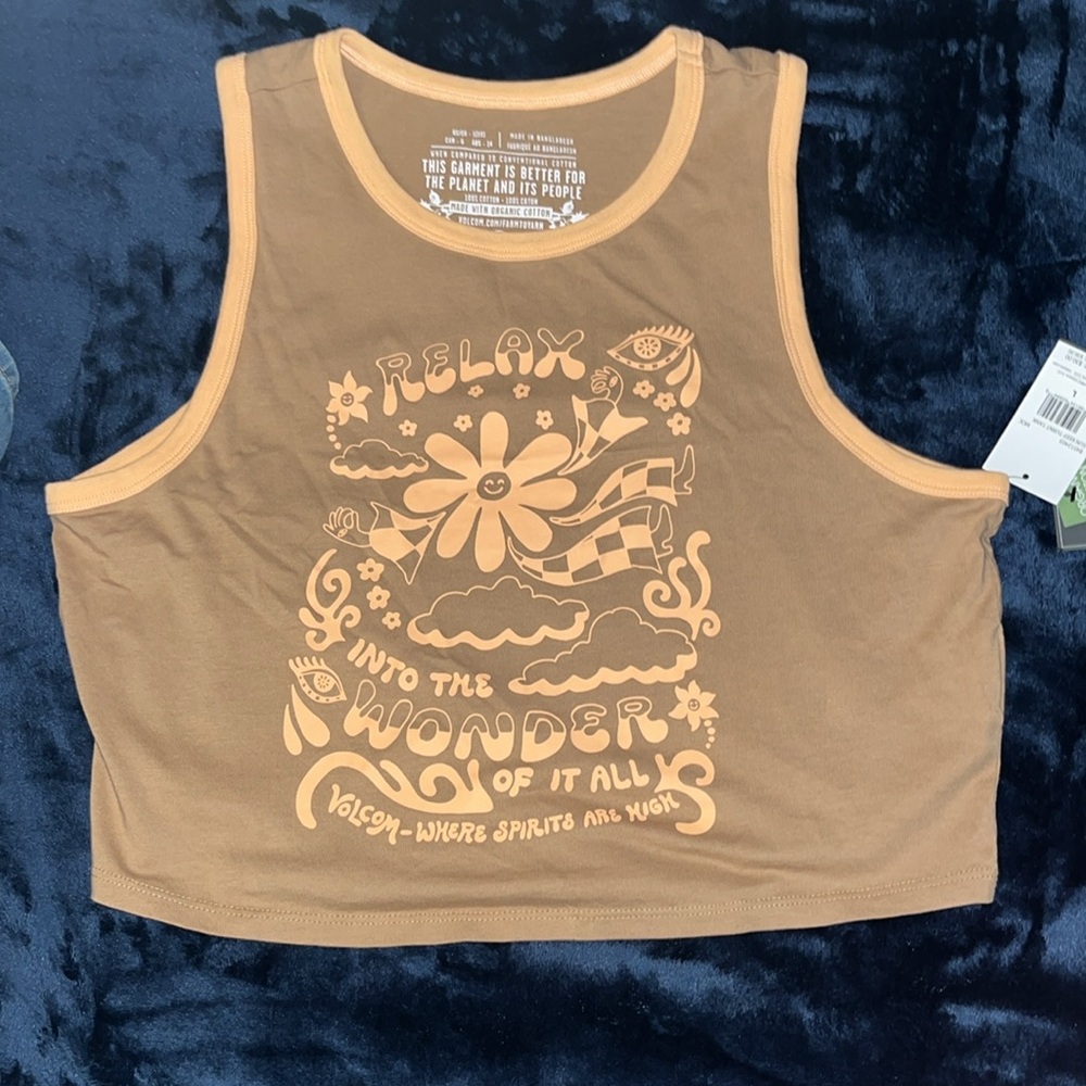 Volcom Women's Relaxed Graphic Tank Top - Brown great for summertime size large